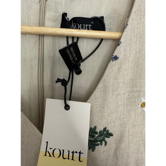 Kourt Casual Flax Linen Blend Breezy Sunflower Bubble Wheat Dress Medium - Picture 3 of 7